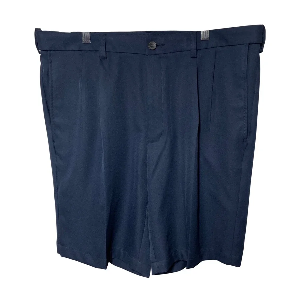 Haggar Cool 18 Pro Mens Navy Blue‎ Pleated Golf Shorts Size 36 Expandable Waist